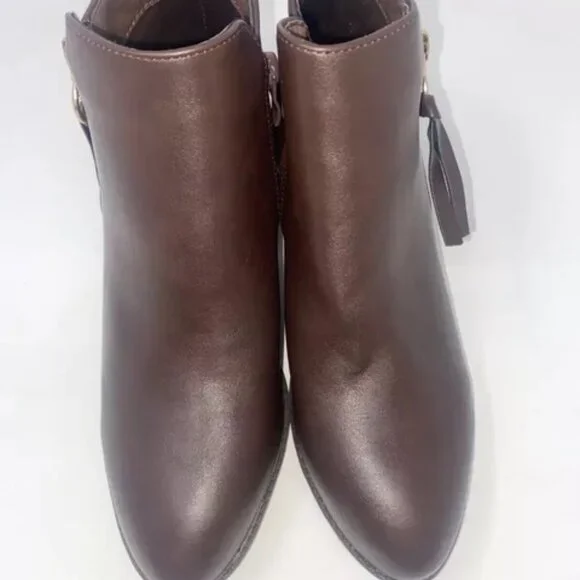 Top Moda Block Heel Ankle Bootie Zipper Brown Size 7.5 - Picture 4 of 6